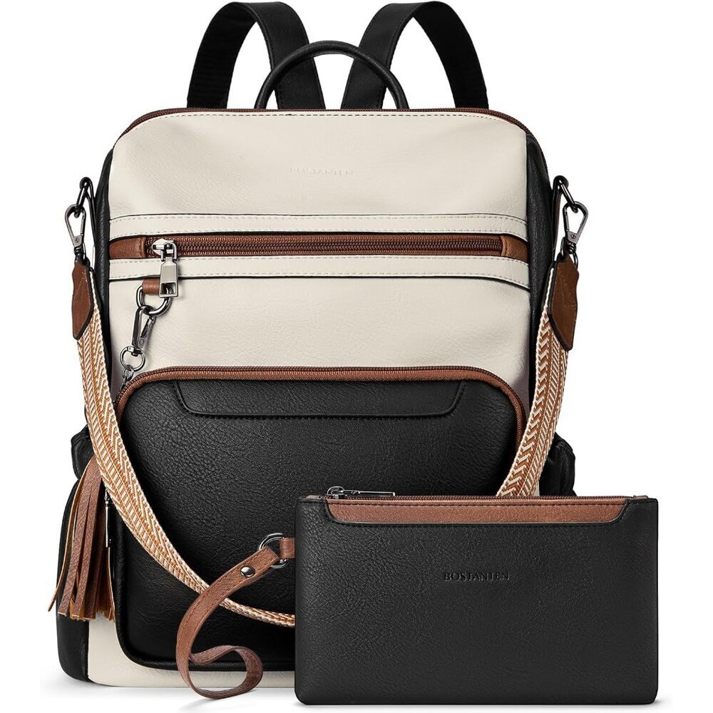 Women's Leather Backpack Purse Travel Shoulder Bag with Wristlet Large Capacity